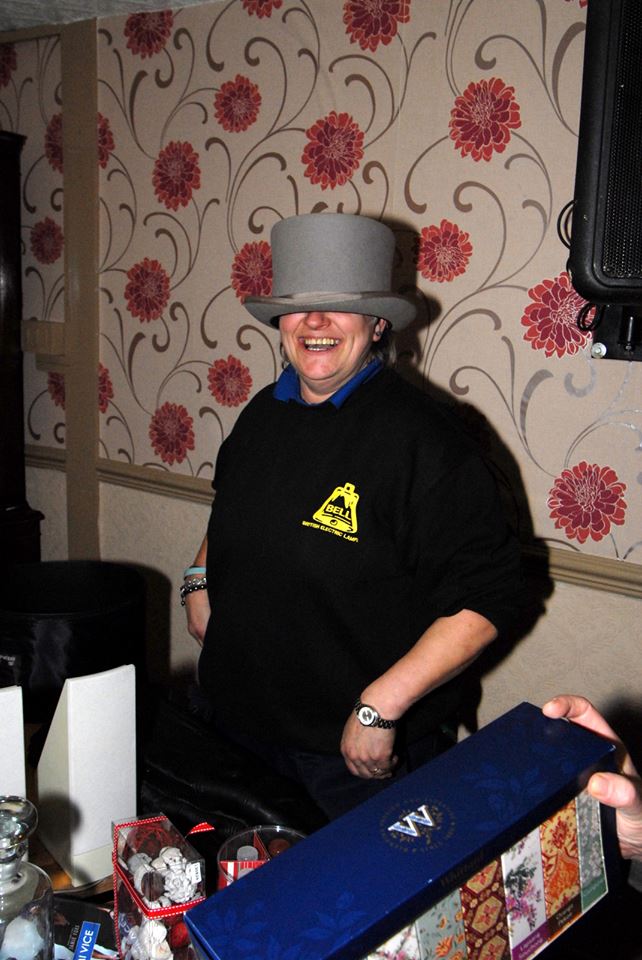 Lorna modelling the rather large Top Hat