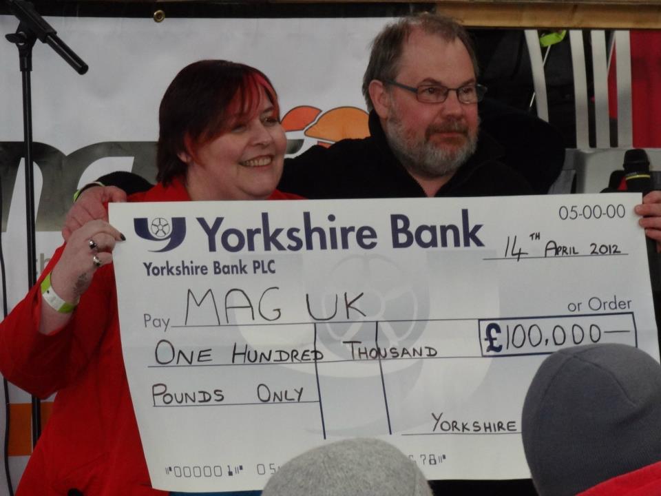 Vanessa presenting the enormous Yorkshire MAG donation