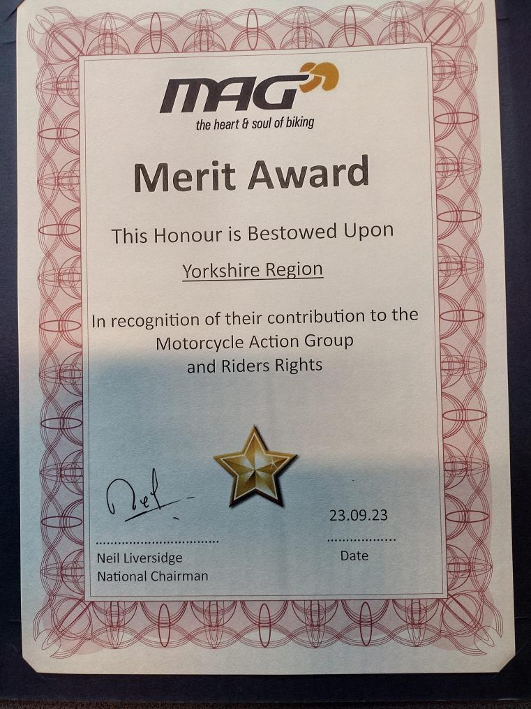 Yorkshire MAG's Certificate of Merit