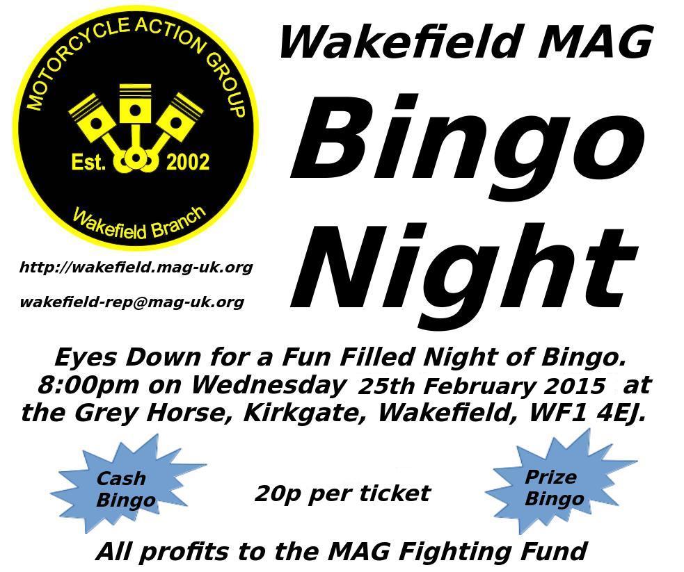 Wakefield MAG Bingo Night Poster
