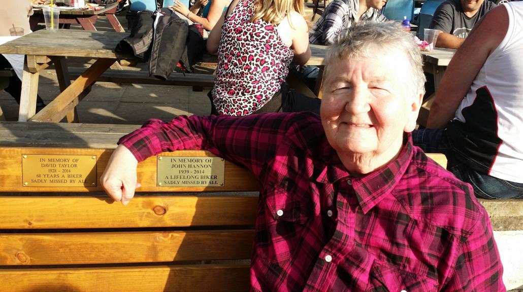 June sat on John & Dave's Memorial Bench at Squires)