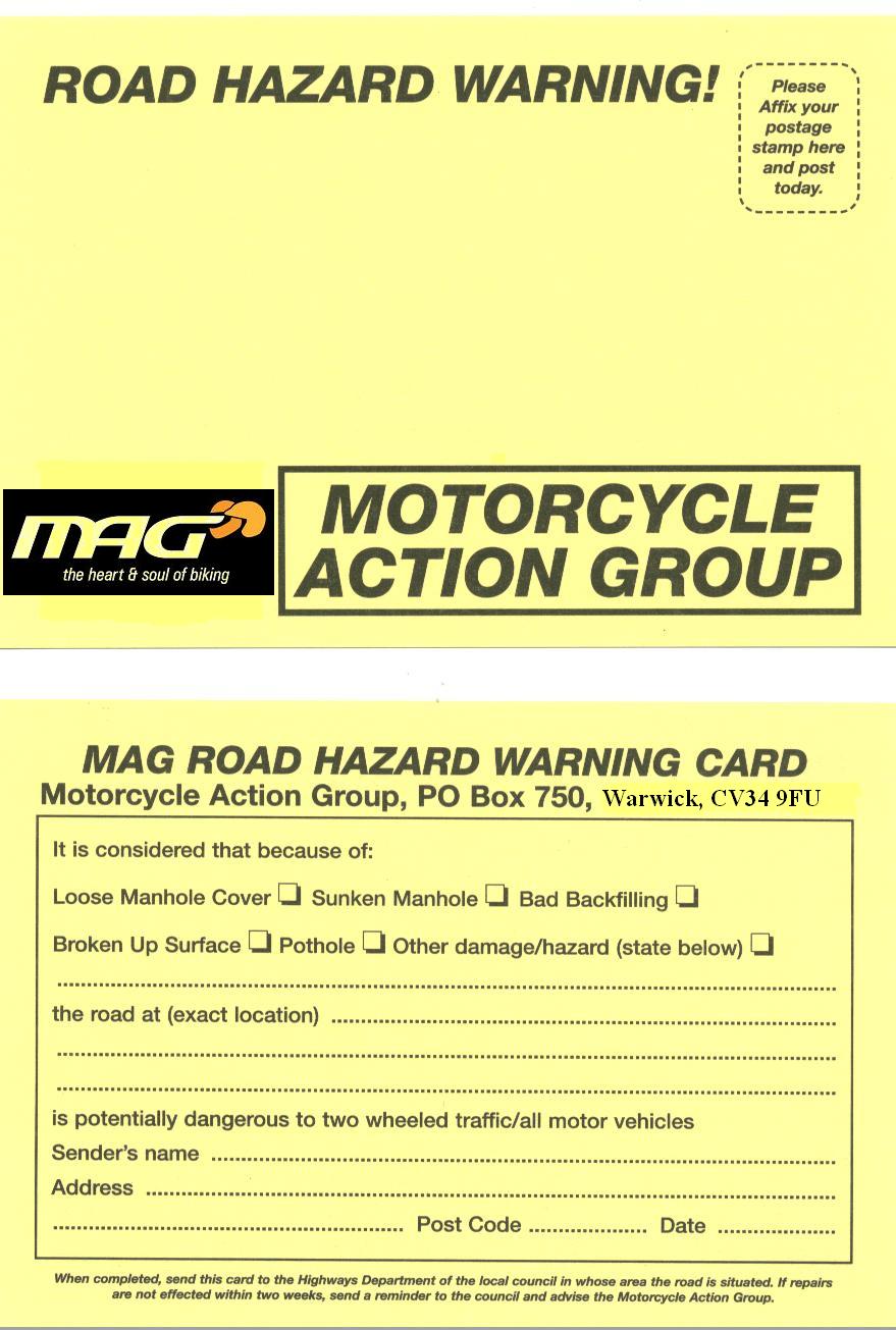 MAG Road Hazard Reporting Card